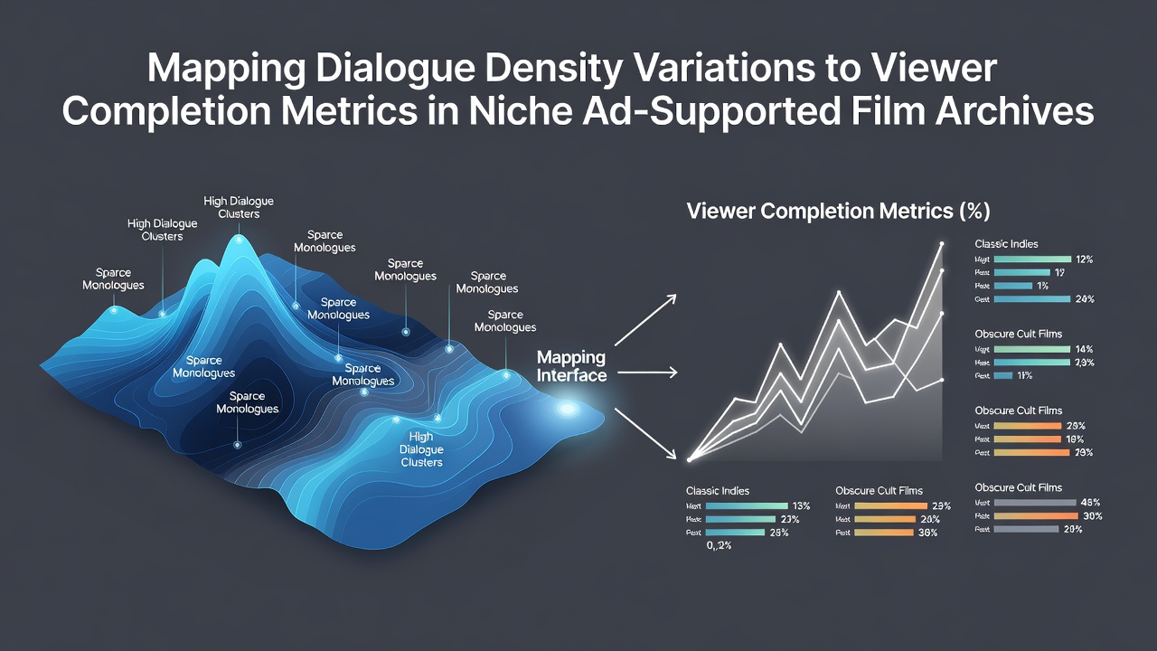 Visualization of dialogue density patterns across film scenes and corresponding viewer retention graphs from ad-supported archives