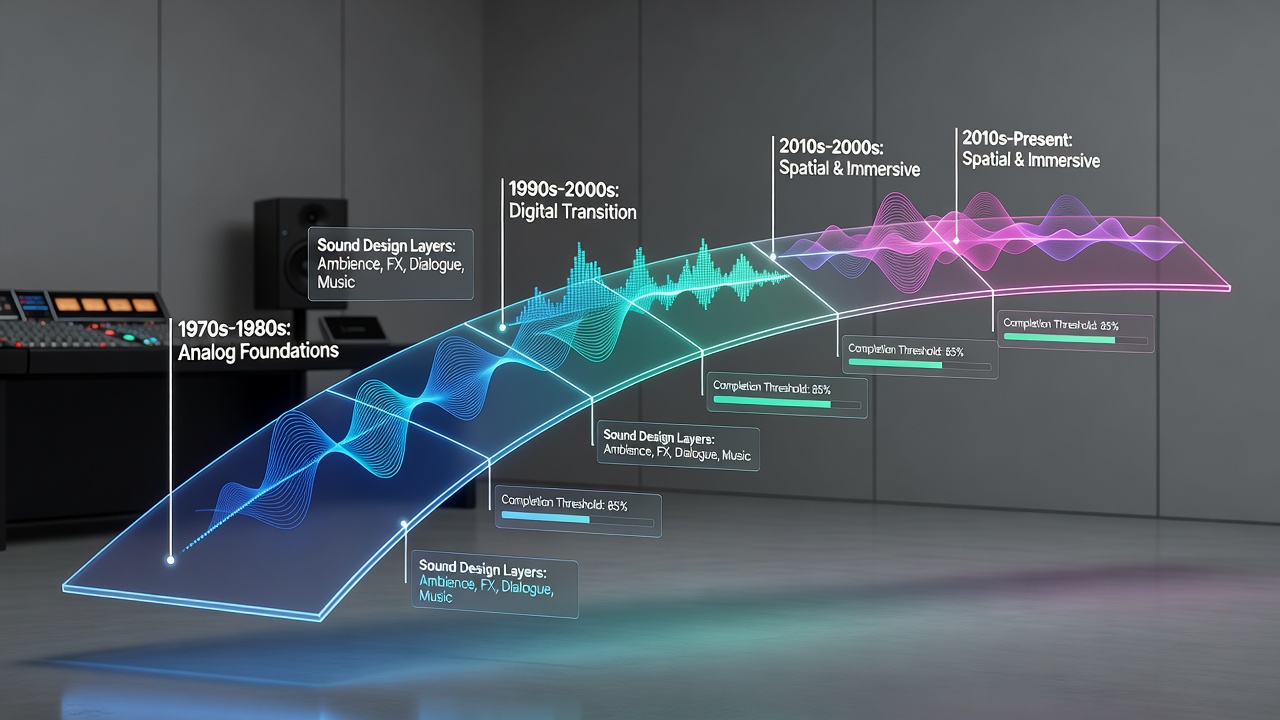 Decade-grouped archive dashboard highlighting sound layer markers and completion data