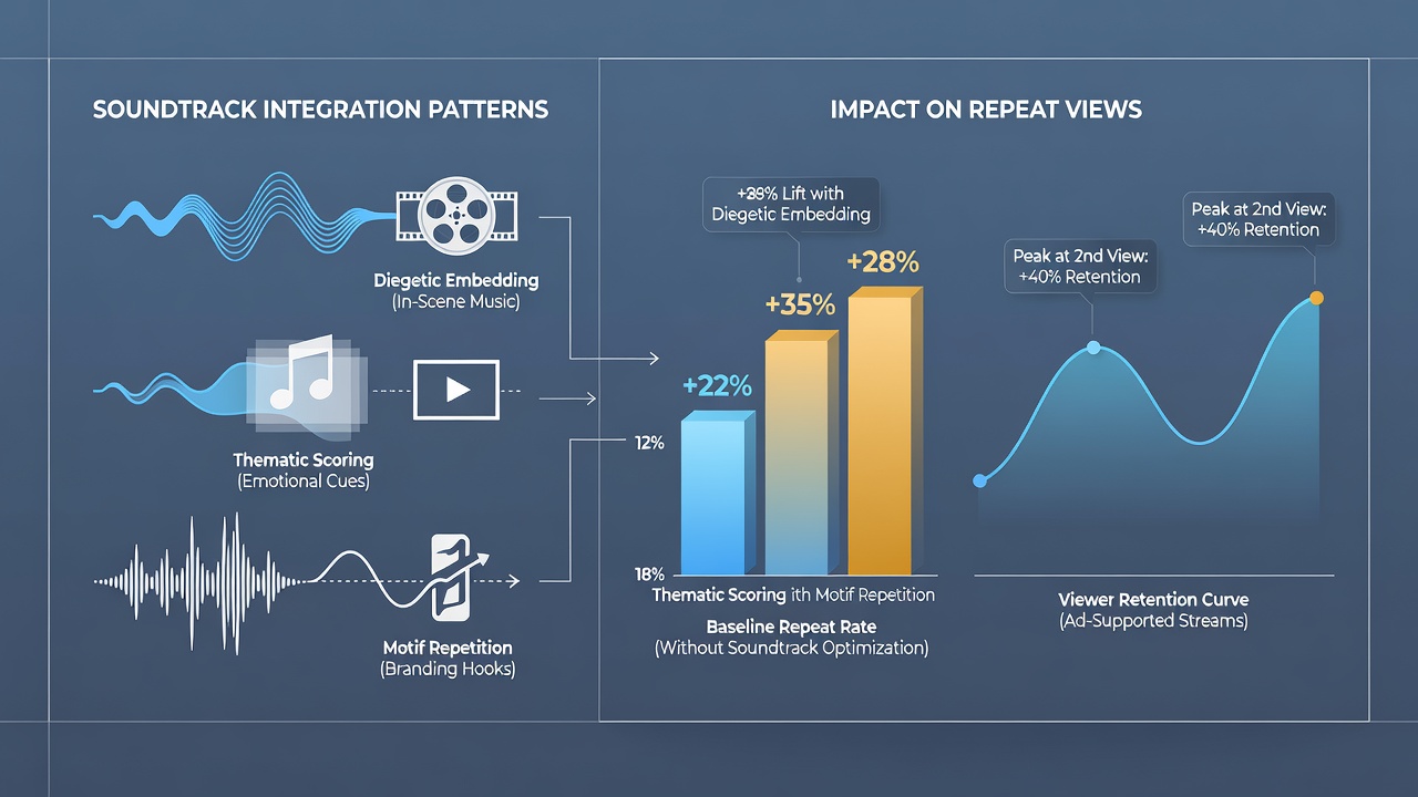 Graph illustrating repeat view percentages correlated with soundtrack integration density in film libraries