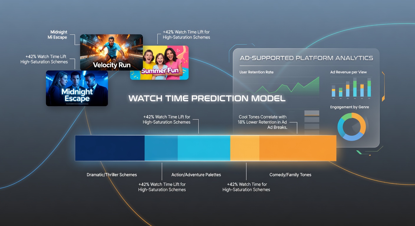 Analytical chart displaying color scheme variations plotted against average watch time metrics on streaming dashboards