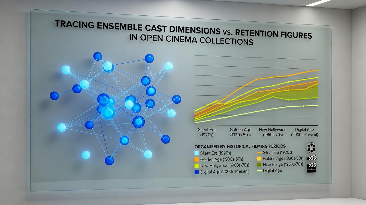 Ensemble cast analysis visualization from open cinema archives showing retention patterns across filming eras
