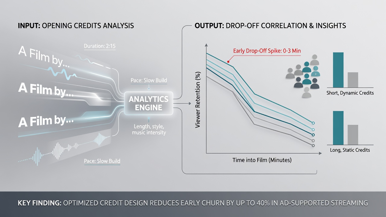 Graph showing drop-off rates during opening credits across different film genres in ad-supported streaming data
